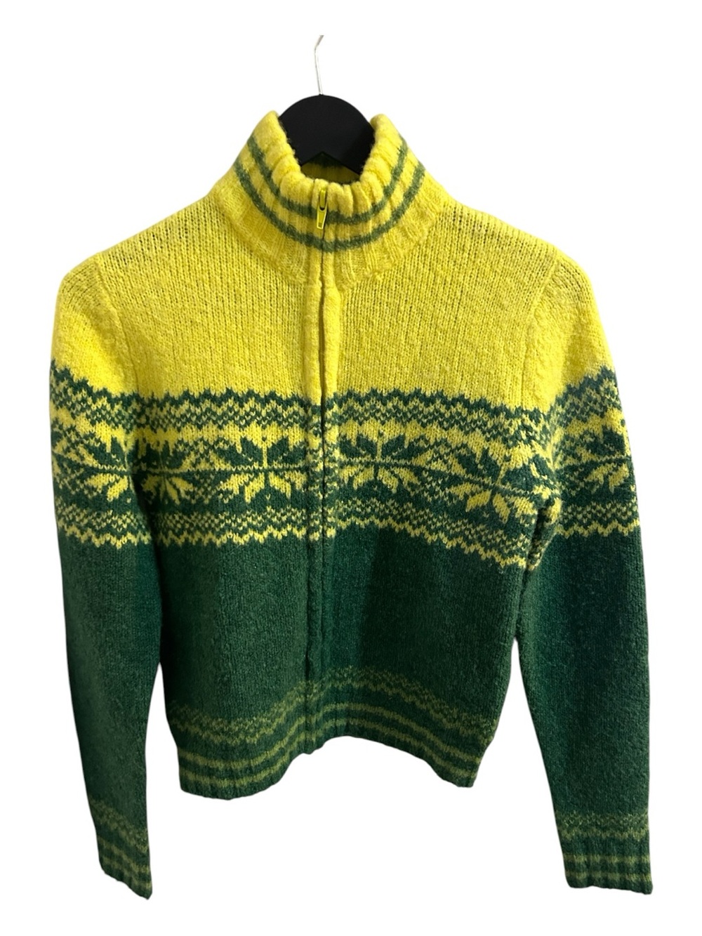 Yellow & Green Fair Isle Zip-Front Turtleneck Sweater